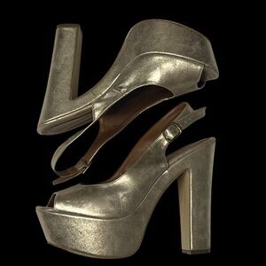 Cklass‎ Gold Metallic Platform Slingback Peep Toe Block Heels Women's Size 8